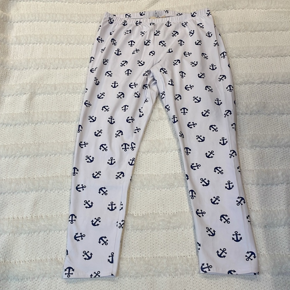ANTHONY originals pants anchors elastic waist cotton stretch white blue women XL